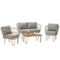 Solarias Ensemble salon de jardin canapé 2 places + 2 fauteuils + 1 table basse plateau verre trempé 7 coussins gris