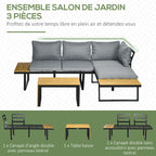 Solarias Salon de Jardin d'angle modulable avec table basse aluminium 5 places 3 pièces 8 coussins inlcus gris foncé