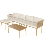 Solarias Salon de jardin extérieur en résine tressée 5 places modulable 2 canapés, pouf et table basse, coussins inclus, crè