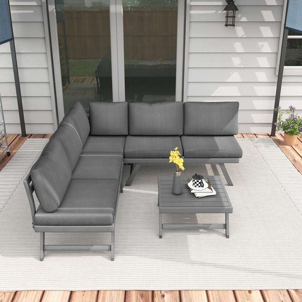 Solarias Ensemble salon de jardin d'angle et convertible 4 pièces avec 2 banquettes, 1 fauteuil d'angle et 1 table basse