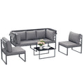 Solarias Salon de jardin extérieur 4 pièces modulaire avec canapé, fauteuil et table basse en verre trempé, coussins inclus,