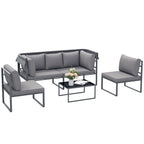 Solarias Salon de jardin extérieur 4 pièces modulaire avec canapé, fauteuil et table basse en verre trempé, coussins inclus,