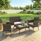 Solarias Salon de jardin extérieur 4 personnes en résine tressée avec canapés et table basse en verre trempé coussins inclus