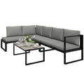 Solarias Salon de Jardin Extérieur d'Angle 5 Personnes avec 2 Canapés, Chaise Sans Accoudoirs, Table Basse, Gris Foncé