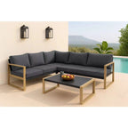 Solarias Salon de jardin d'angle - Aluminium effet bois - PUERTOCOR - 5 personnes + table basse