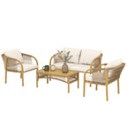 Solarias Salon de Jardin Extérieur 4 Pièces avec Canapé 2 Fauteuils Table Coussins, Acier Résine Tressée, 120x72x73cm, Kaki