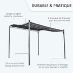 Solarias Pergola tonnelle de jardin auvent 3 x 3 m adossable métal gris polyester imperméabilisé anti-UV gris