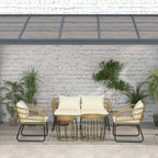 Solarias Ensemble salon de jardin meubles d'extérieur 4 places 2 fauteuils 1 canapé 2 places et 2 tables basses coussins inc