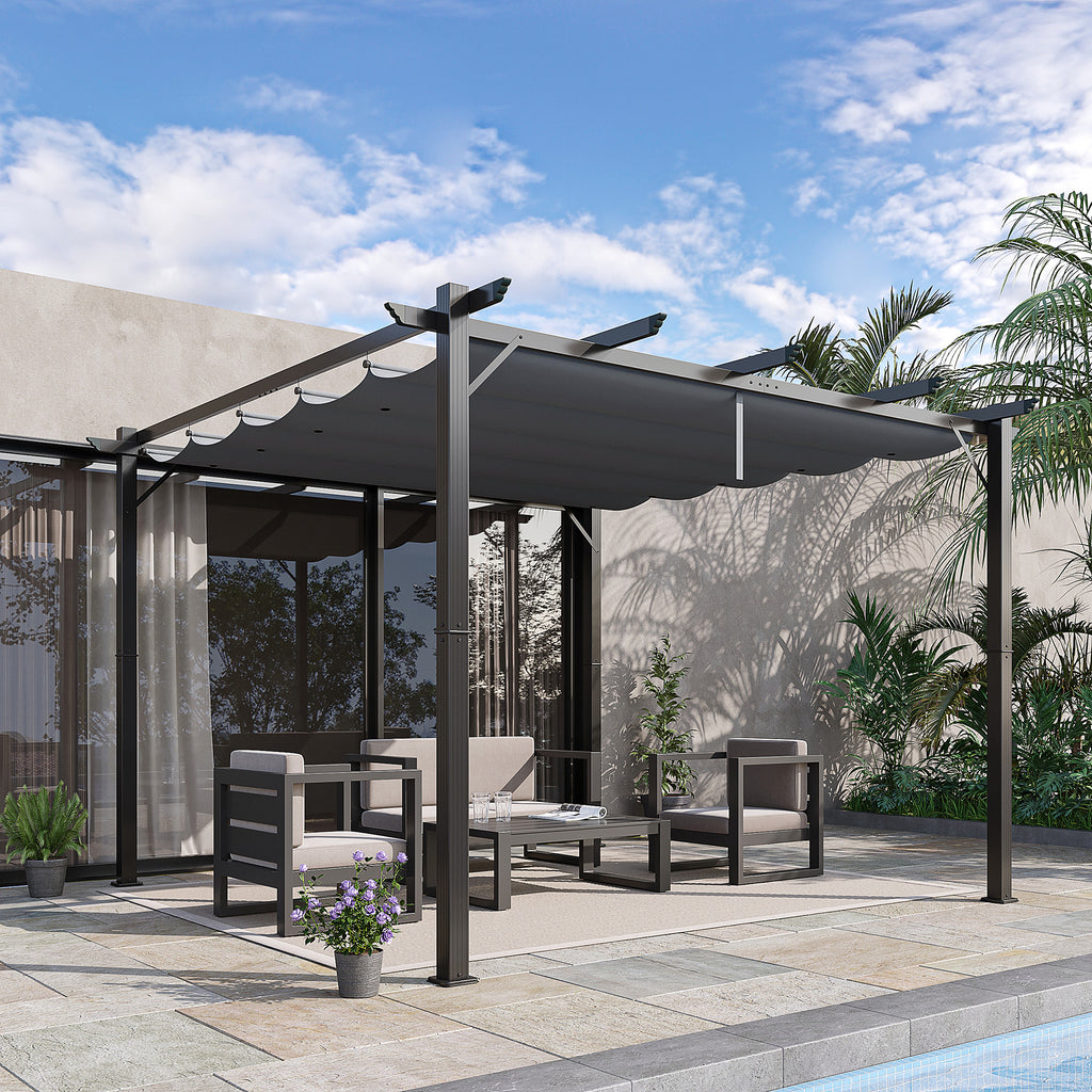 Solarias Pergola de Jardin 3x3 m avec Toit Rétractable Protection UPF30+ Drainage Cadre en Aluminium pour Patio Extérieur Gr