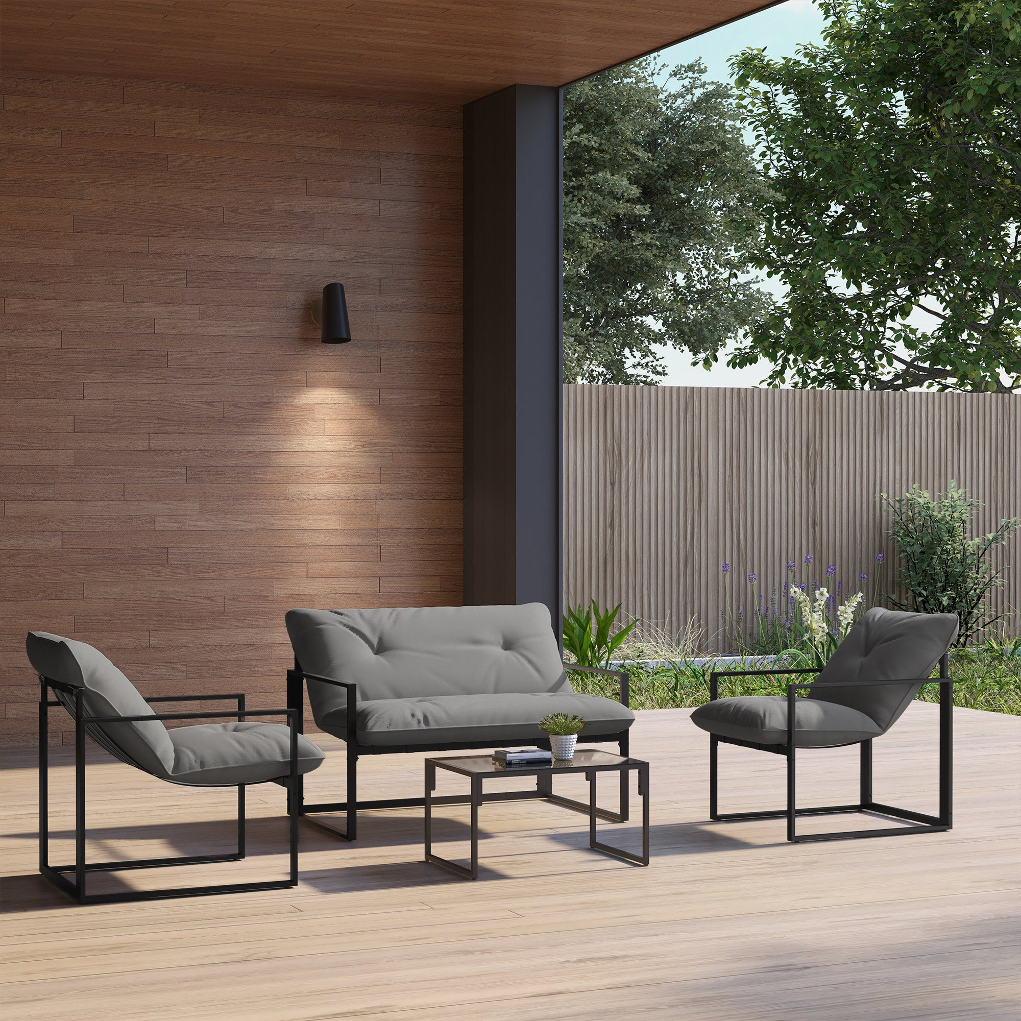 Solarias Salon de jardin 4 pièces 4 personnes avec canapé 2 places, 2 fauteuils et 1 table basse gris