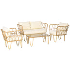 Solarias Ensemble salon de jardin canapé 2 places + 2 fauteuils + 1 table basse plateau verre trempé 7 coussins écru