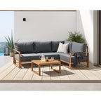 Solarias Salon de jardin canapé d'angle SANTA - Aluminium effet bois - 5 personnes - Gris clair