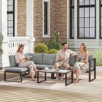 Solarias Salon de Jardin Extérieur d'Angle 5 Personnes avec 2 Canapés, Chaise Sans Accoudoirs, Table Basse, Gris Foncé