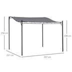 Solarias Pergola tonnelle de jardin auvent 3 x 3 m adossable métal gris polyester imperméabilisé anti-UV gris