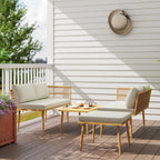 Solarias Salon de jardin extérieur en résine tressée 5 places modulable 2 canapés, pouf et table basse, coussins inclus, crè
