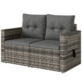 Solarias Canapé 2 places en rotin avec coussins Pliable Plateaux latéraux Sofa lounge Gris clair