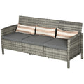 Solarias Canapé Rattan avec Coussins, Trois Places, Salon de Jardin, Acier, Gris, 173 x 68 x 78 cm