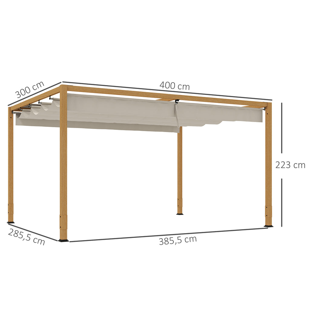 Solarias Pergola extérieure 4 x 3 m avec toit rétractable et cadre en aluminium effet bois