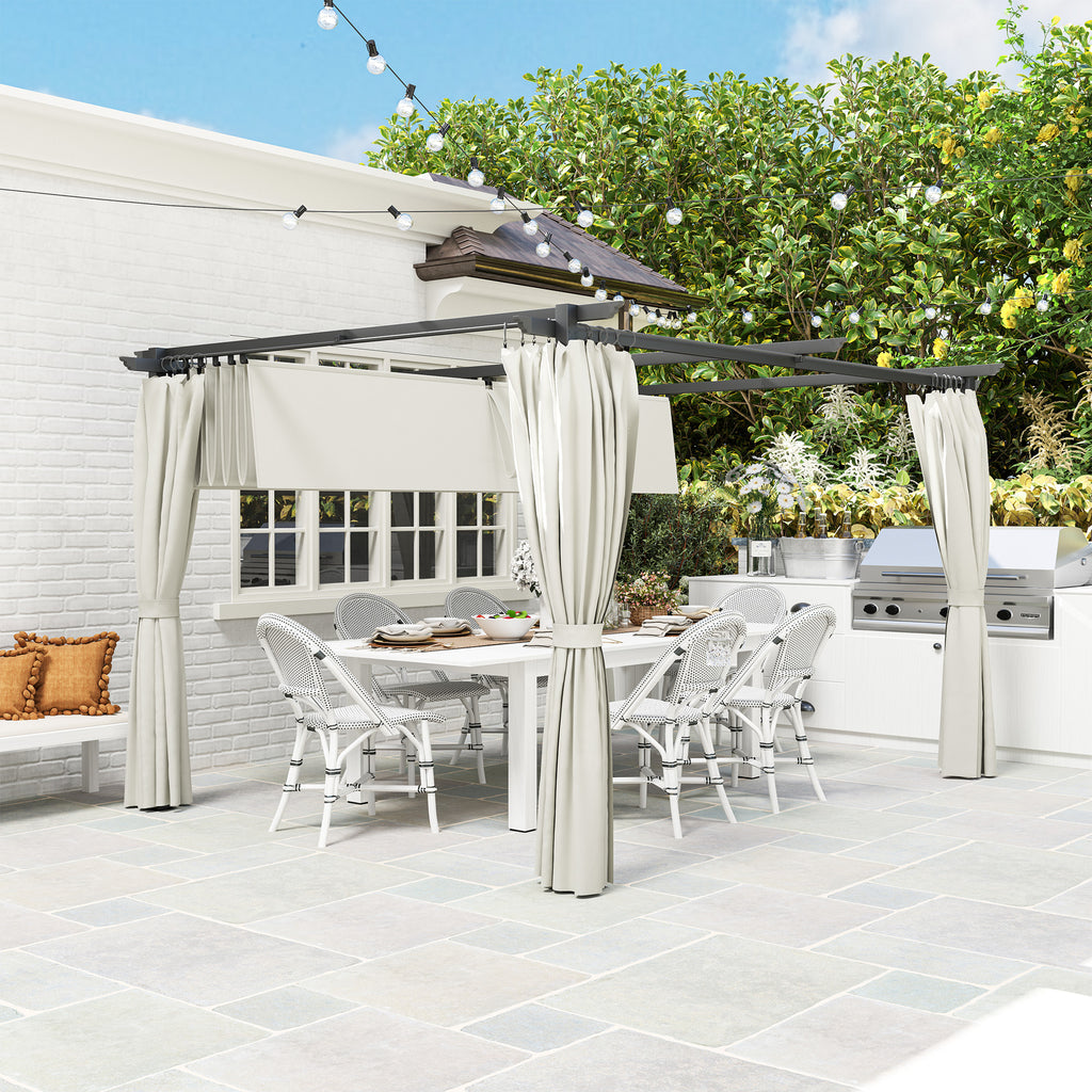 Solarias Pergola de jardin exterieur 3 x 4 m, toit rétractable et rideaux, anti-UV UPF30+, pour barbecue, patio, terrasse, c