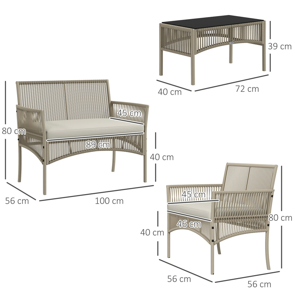 Solarias Ensemble salon de jardin 4 pièces canapé 2 places 2 fauteuils 1 table basse plateau verre trempé