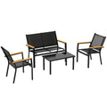 Solarias Salon de jardin extérieur 4 pièces avec canapé 2 places, 2 chaises et table basse en verre trempé, noir