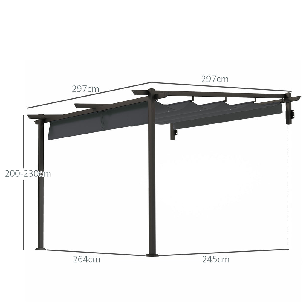 Solarias Pavillon, 3 x 3 m Pergola, Toit de terrasse coupe-vent, Montage mural, Toit ajustable, pour Jardin, Terrasse, Gris 