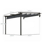 Solarias Pavillon, 3 x 3 m Pergola, Toit de terrasse coupe-vent, Montage mural, Toit ajustable, pour Jardin, Terrasse, Gris 