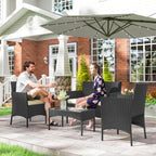 Solarias Ensemble mobilier de jardin en rotin synthétique avec canapé, fauteuils et table en verre trempé et coussins Noir e