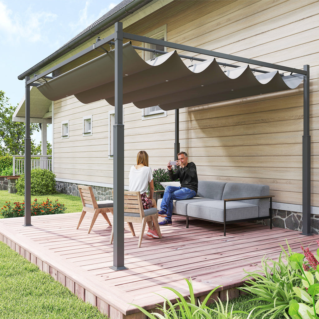 Solarias Pergola de jardin exterieur 3 x 3 m avec toit rétractable et fixation magnétique, abri soleil UPF30+, gris
