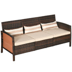 Solarias Canapé en rotin avec coussins, Trois places, Canapé de jardin, Acier, Marron, 173 x 68 x 78 cm