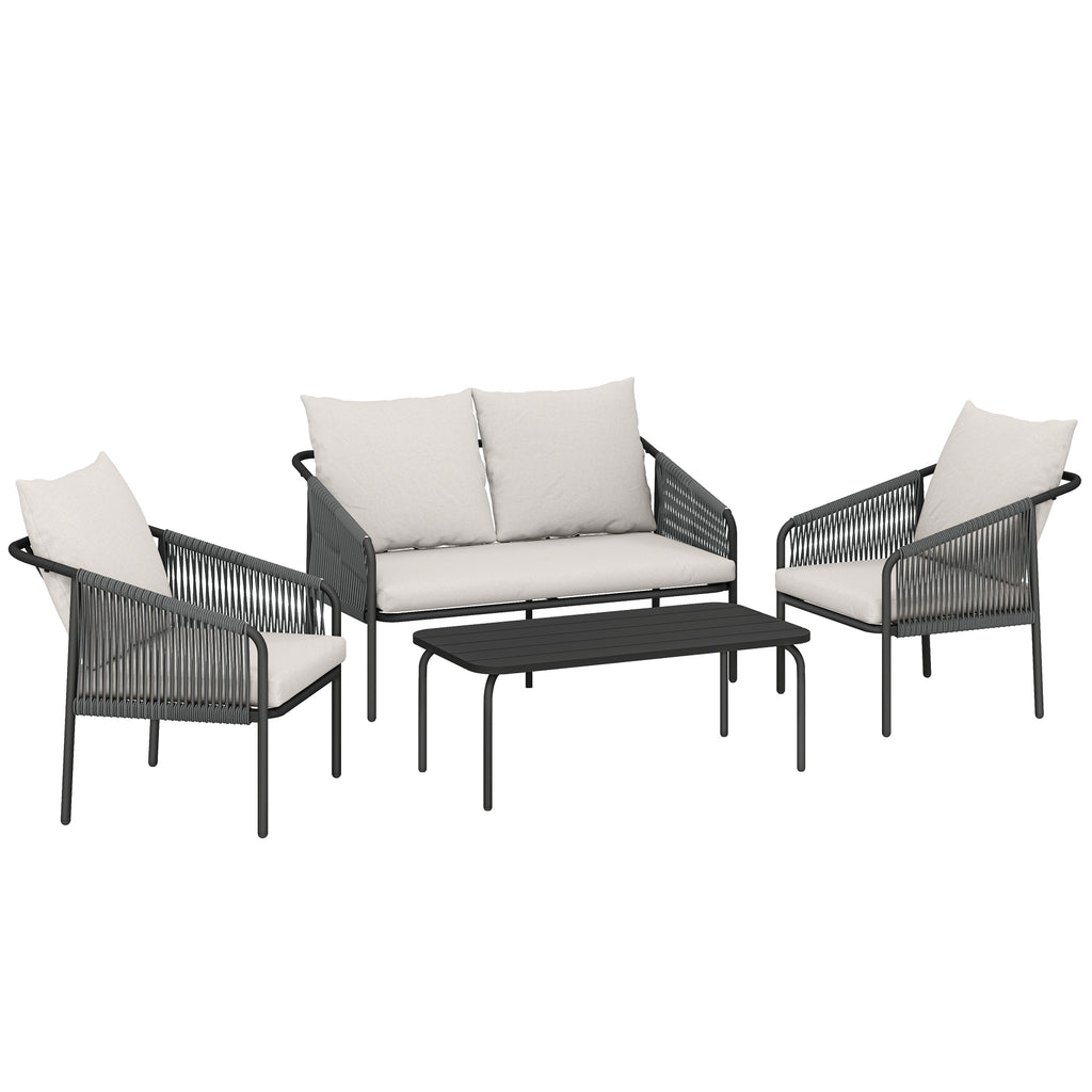 Solarias Ensemble de jardin 4 pièces Polyrattan salon avec canapé 2 places 2 fauteuils table basse coussins amovibles sangle
