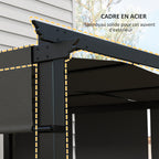 Solarias Pergola avec 3 toiles coulissantes 3L x 3l m structure métal époxy anticorrosion toile polyester gris