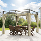 Solarias Pergola de Jardin Tonnelle de Jardin Extérieur Toit Rétractable 4 Rideaux Protection UV30+3x3m Beige