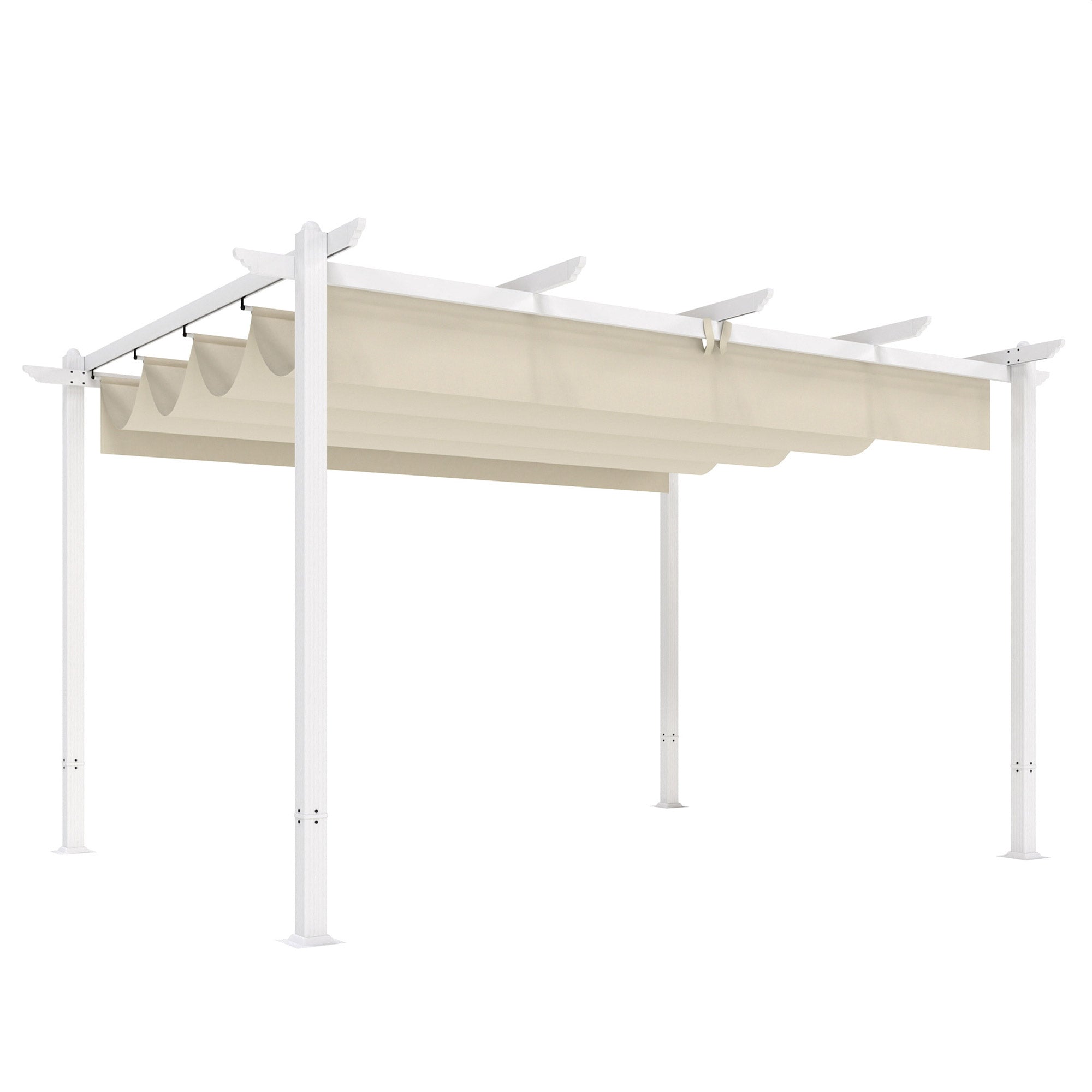 Solarias Pergola Tonnelle de Jardin Toit Rétractable avec Toile Coulissante Magnétique et Trous de Drainage 390x297x227cm Be