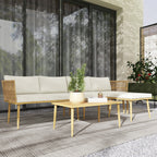 Solarias Salon de jardin extérieur en résine tressée 5 places modulable 2 canapés, pouf et table basse, coussins inclus, crè