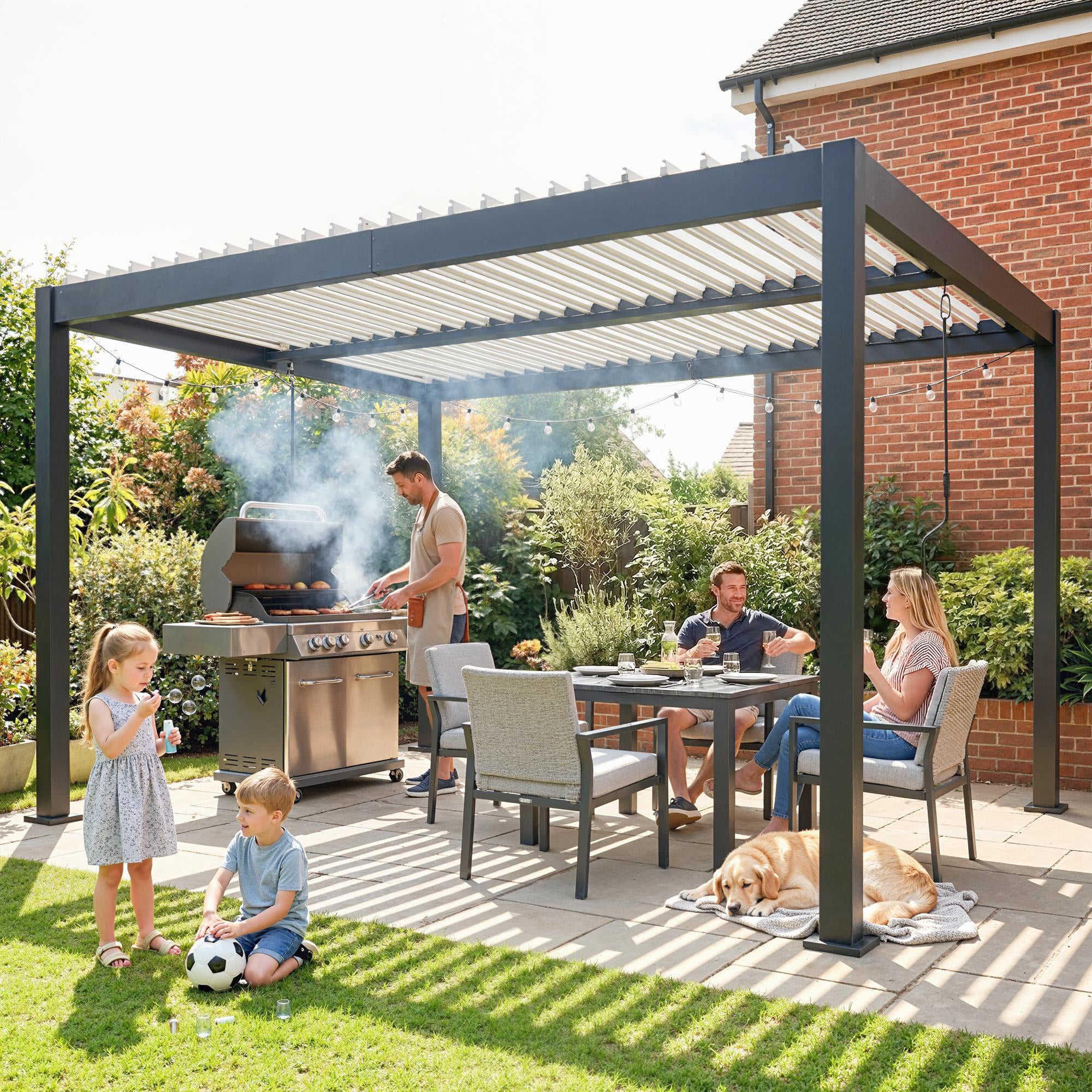 Solarias Pergola Bioclimatique 4x3m en Aluminium à Toit Louvred Ajustable, Protection Soleil, pour Jardin Extérieur, Blanc