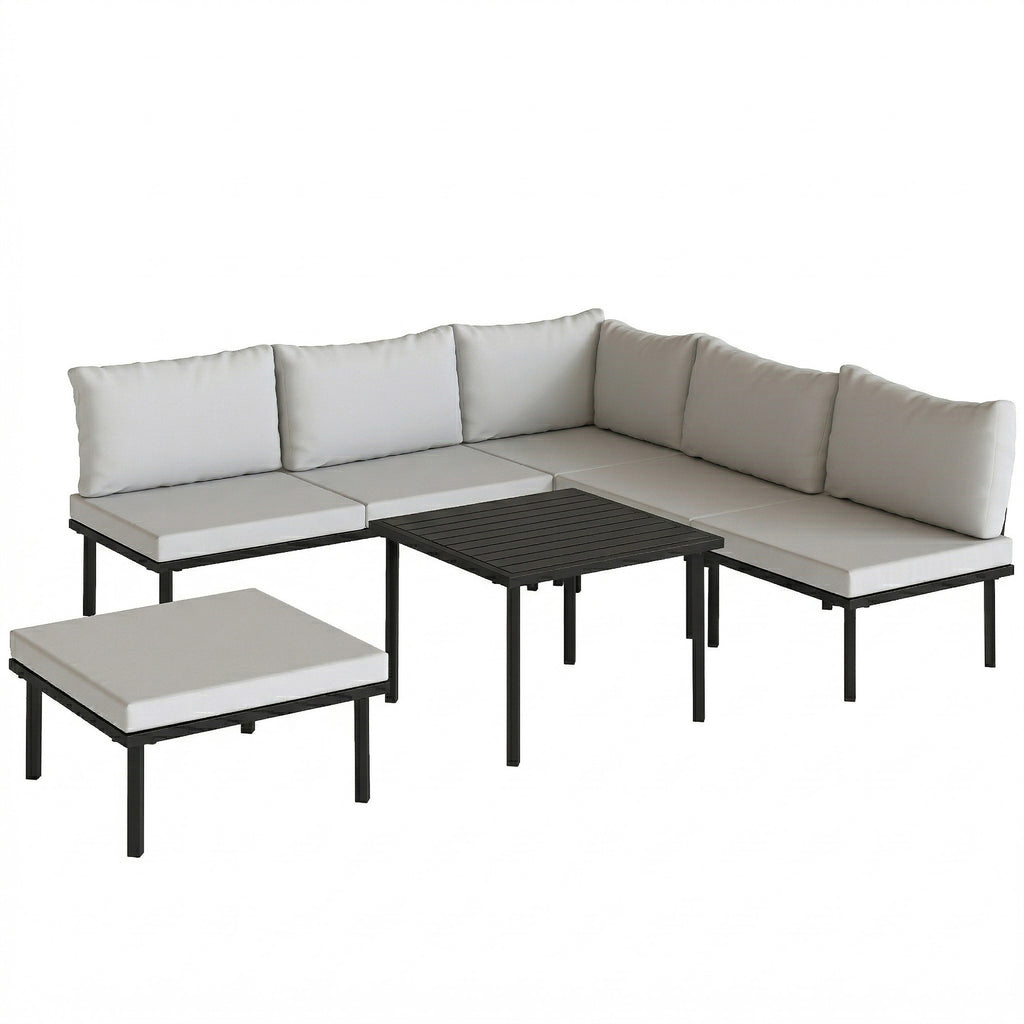 Solarias Ensemble lounge de jardin 5-6 personnes Set lounge avec canapé 2 places, 2 chaises, fauteuil d'angle, table à lames
