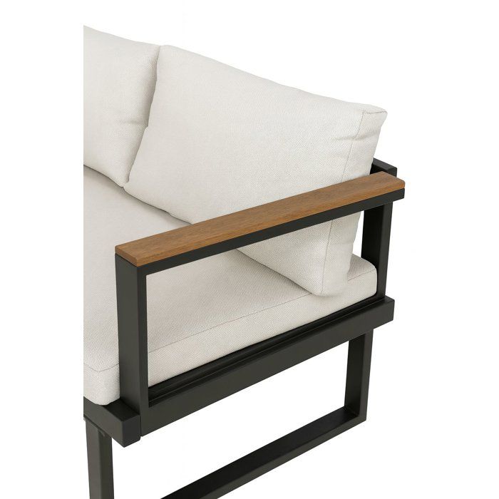 Solarias Salon de jardin d'angle 7 places - Aluminium - ALMARA - Canapé d'angle + 2 tabourets + table - Ecru