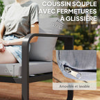 Solarias Salon de jardin extérieur 3 pièces en L avec canapés et table basse en verre, assise réglable 5 positions, gris