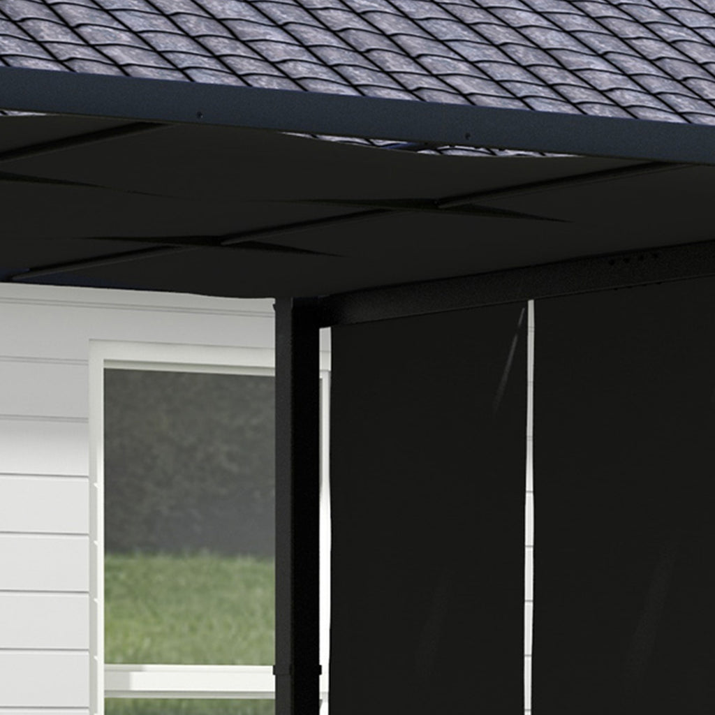 Solarias Pergola avec 3 toiles coulissantes 3L x 3l m structure métal époxy anticorrosion toile polyester gris