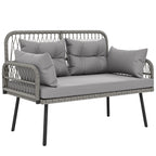 Solarias Canapé de jardin avec coussins et oreillers 2 places en résine tressée, canapé d'extérieur avec accoudoirs gris fon