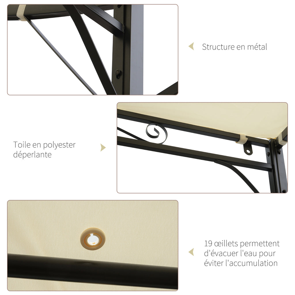 Solarias Pergola tonnelle de jardin avec auvent réglable acier polyester haute densité crème