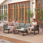 Solarias Salon de Jardin Extérieur d'Angle 5 Personnes avec 2 Canapés, Chaise Sans Accoudoirs, Table Basse, Gris Foncé