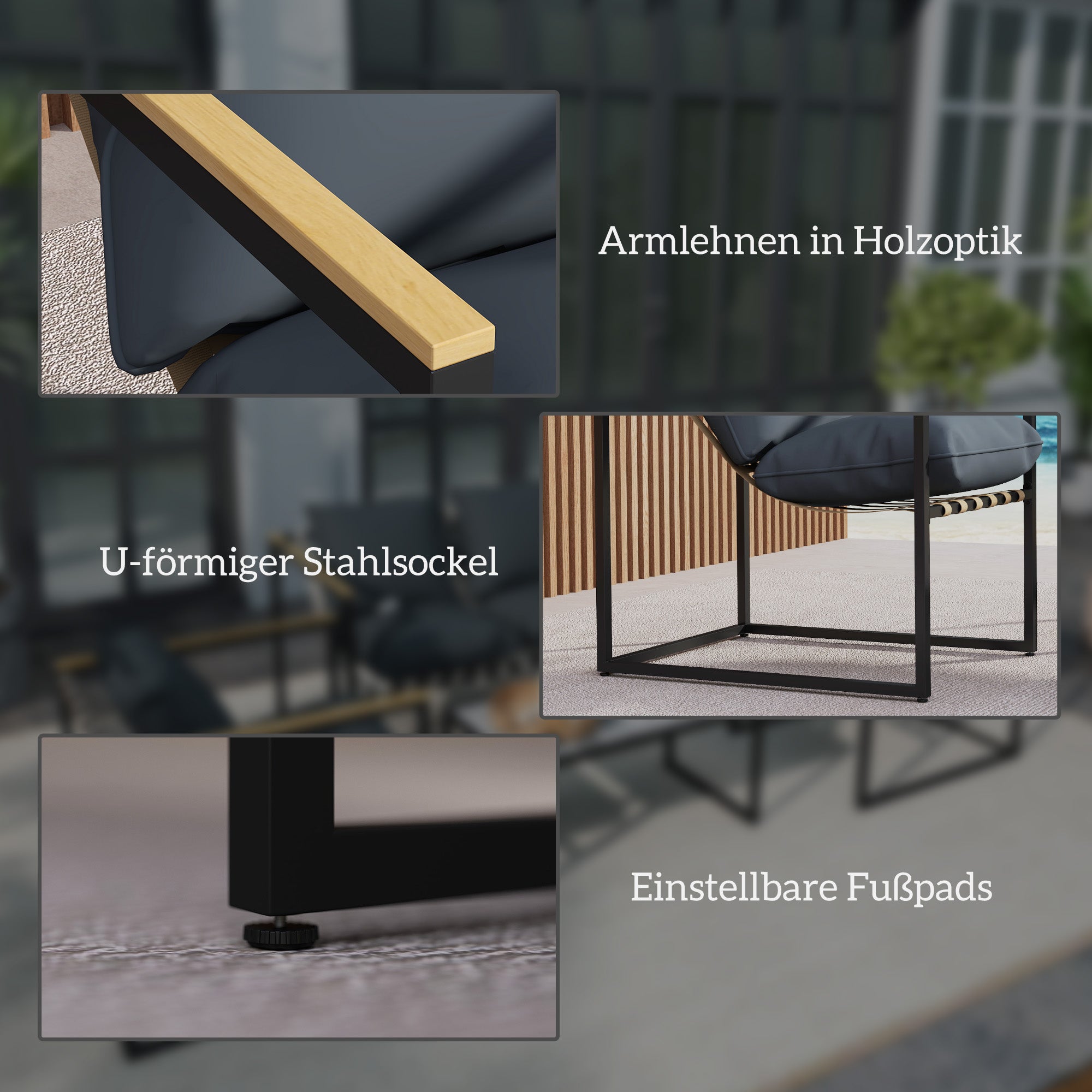 Solarias Ensemble de meubles de jardin 4 pièces, ensemble de mobilier extérieur, 2 fauteuils, canapé 2 places, 1 table, remb