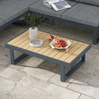 Solarias Ensemble salon de jardin d'angle design 5 places coussins table basse alu. gris anthracite et imitation bois