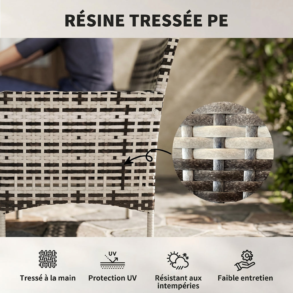 Solarias Canapé de jardin 2 places en résine tressée avec coussins canapé d'extérieur avec accoudoirs 115 x 63 x 85 cm gris 