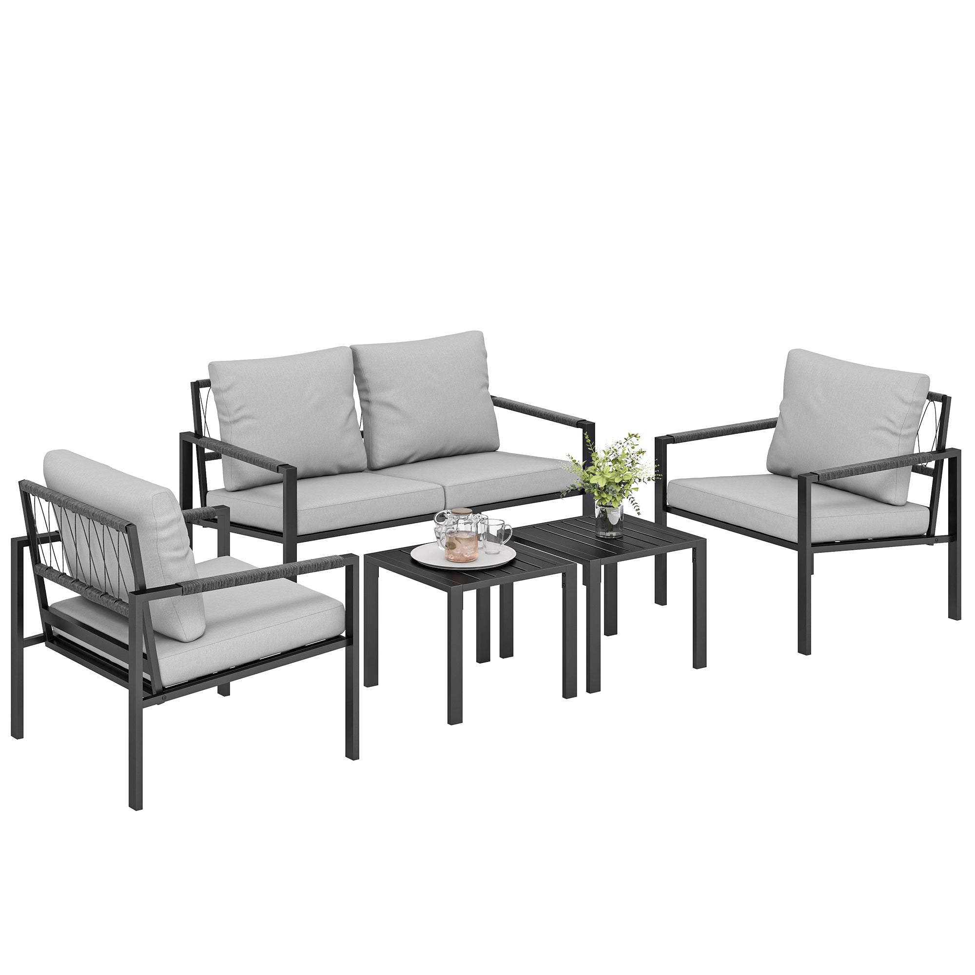 Solarias Ensemble de jardin 4 personnes résistant aux intempéries - ensemble balcon avec canapé 2 places, fauteuils, coussin