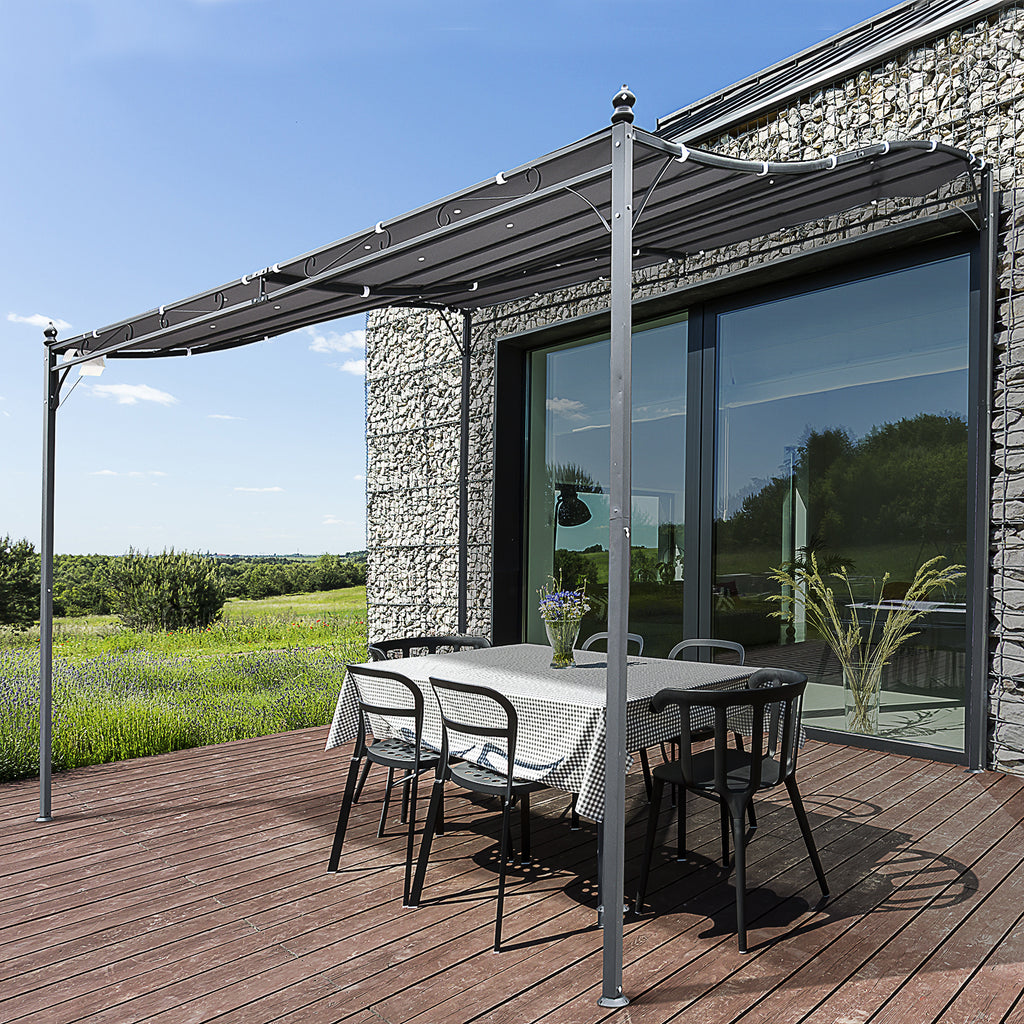 Solarias Pergola tonnelle de jardin auvent 3 x 3 m adossable métal gris polyester imperméabilisé anti-UV gris