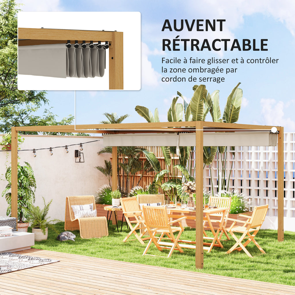 Solarias Pergola extérieure 4 x 3 m avec toit rétractable et cadre en aluminium effet bois