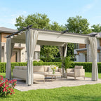 Solarias Pergola de jardin exterieur 3 x 4 m, toit rétractable et rideaux, anti-UV UPF30+, pour barbecue, patio, terrasse, c